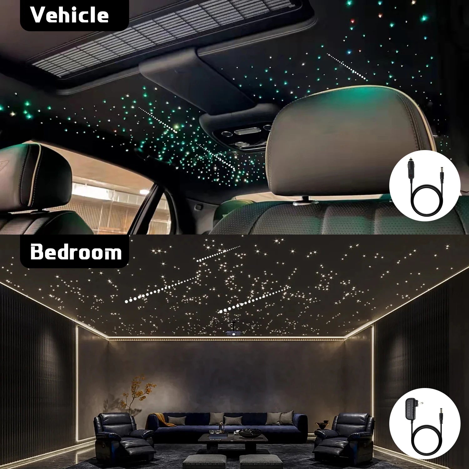 32W Dual port Fiber Optic Star Ceiling Kit with RGB Meteor effect APP Car Roof stars Fiber Optic for Starry Sky Car Ceiling