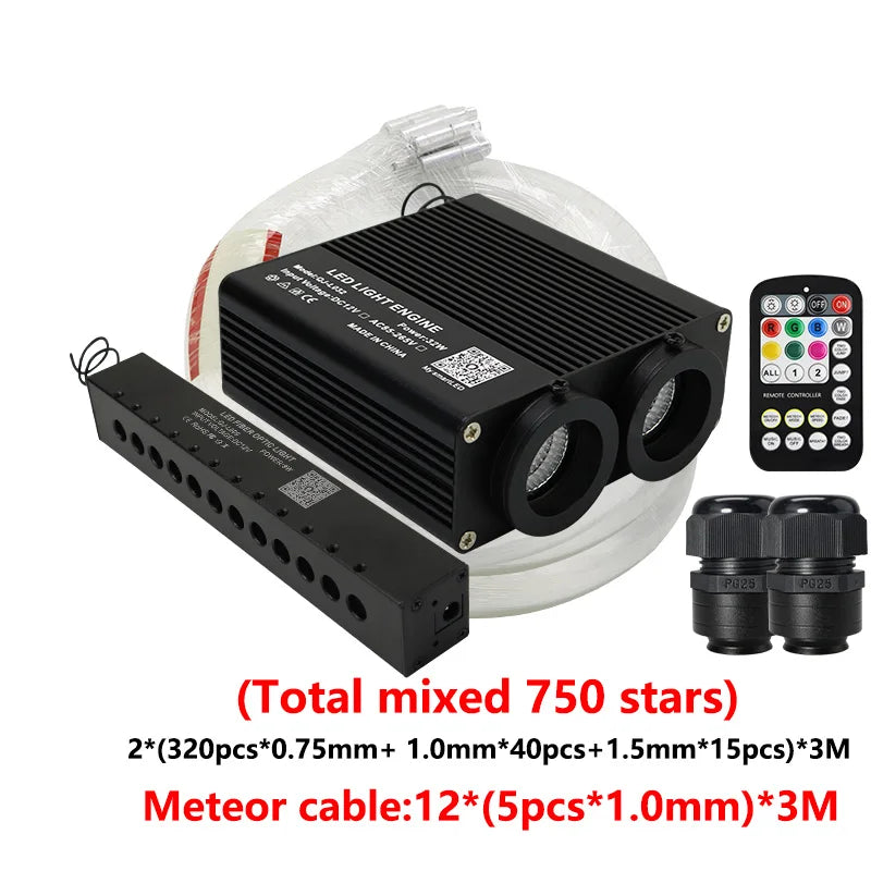 32W Dual port Fiber Optic Star Ceiling Kit with RGB Meteor effect APP Car Roof stars Fiber Optic for Starry Sky Car Ceiling