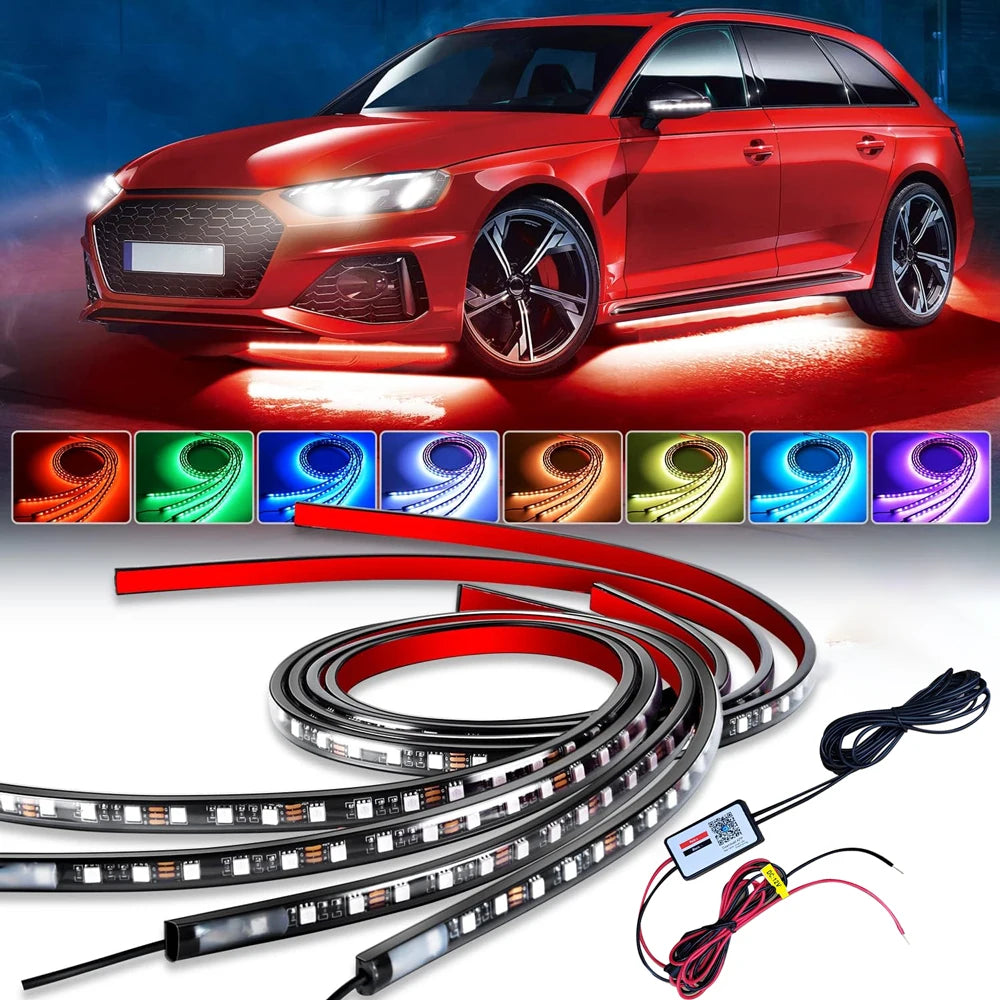 RGB Car Underglow Strip Lights with App Control Waterproof Strip Lights for Cart Boat Decoration LED Exterior Lights Strip DC12V