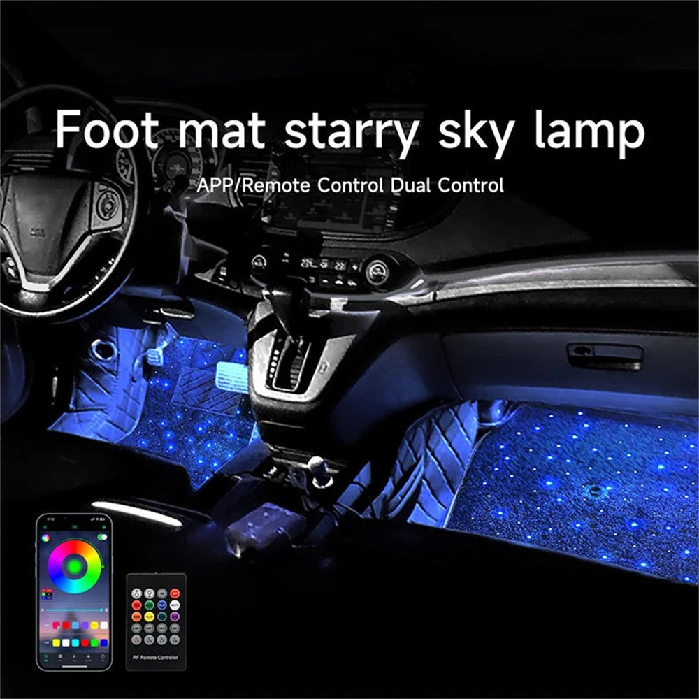 Starlight Car Mats Floor Full Set Universal Car Mats Galaxy Foot Light Atmosphere Car Interior Starry Sky Car Star Lights 12V