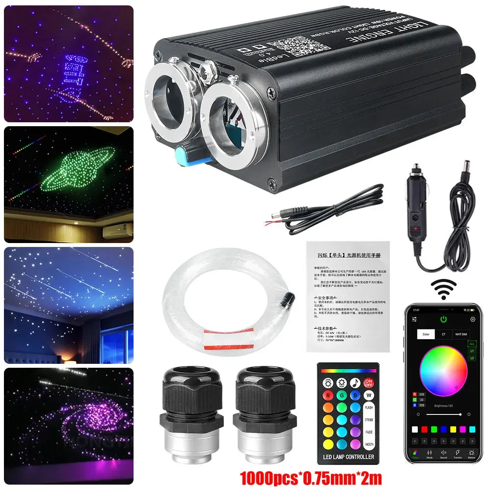 Car Fiber Optic Light Kit RGBW Star Ceiling Light Car Roof Interior Ambient Light APP Control Roof Stars Lights Car Accessories