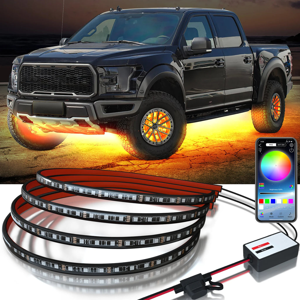 RGB Car Underglow Strip Lights with App Control Waterproof Strip Lights for Cart Boat Decoration LED Exterior Lights Strip DC12V