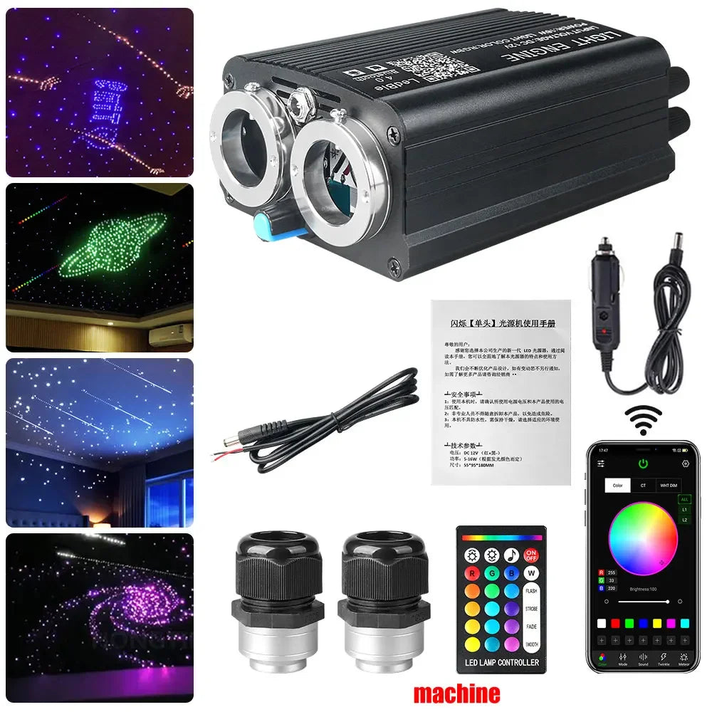 Car Fiber Optic Light Kit RGBW Star Ceiling Light Car Roof Interior Ambient Light APP Control Roof Stars Lights Car Accessories