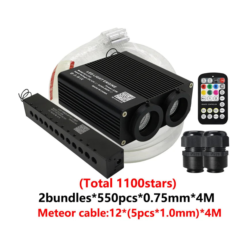 32W Dual port Fiber Optic Star Ceiling Kit with RGB Meteor effect APP Car Roof stars Fiber Optic for Starry Sky Car Ceiling