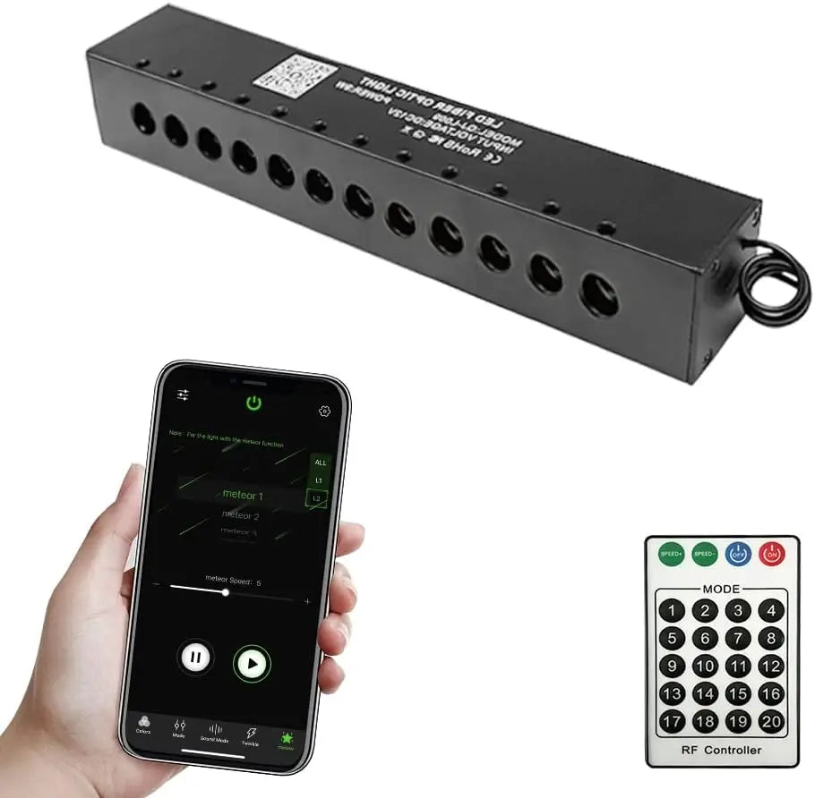 12LEDs w/Remote control RGB Meteor Shooting Star Colorful Chasing Fiber Optic lights engine 9w APP/Smart phone control 12holes